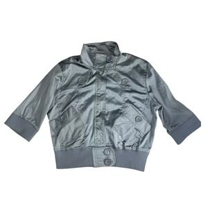 Voice Stretch Satin Bomber Jacket Cropped Utility Y2K XL Gray Office siren